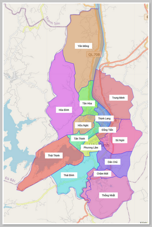 Bản đồ hành chính thành phố Hòa Bình 